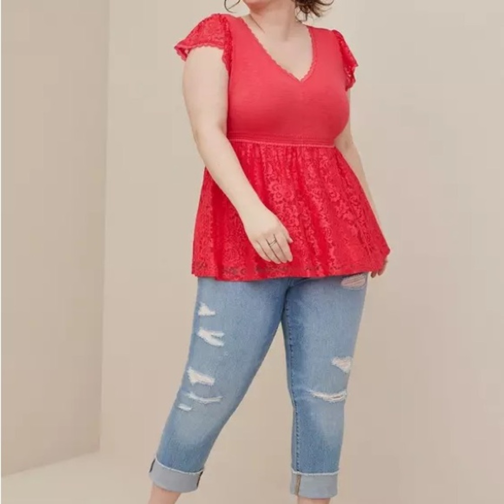 Torrid Coral Orange Lace Accent Top